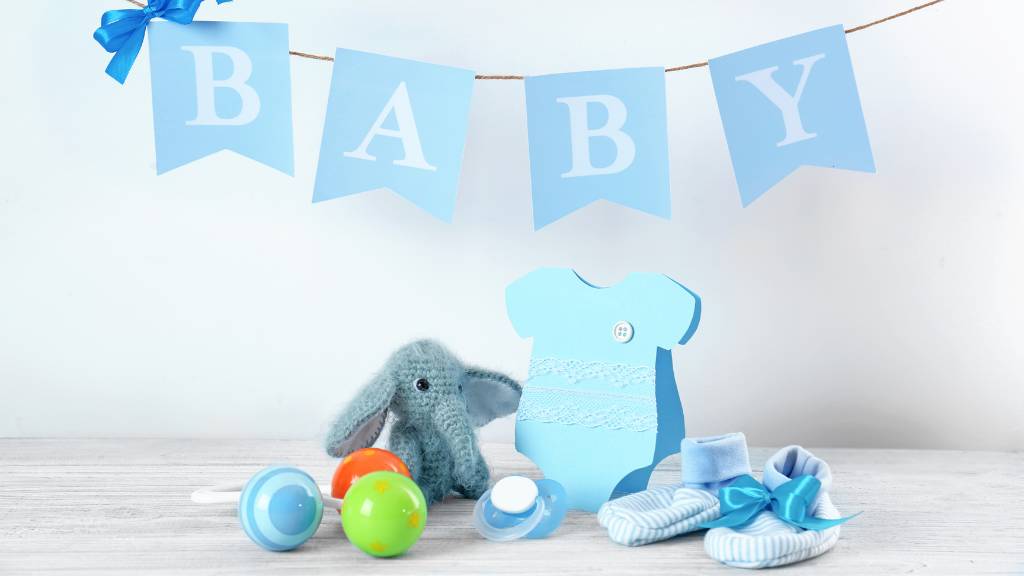 Blue baby banner baby shower invite design