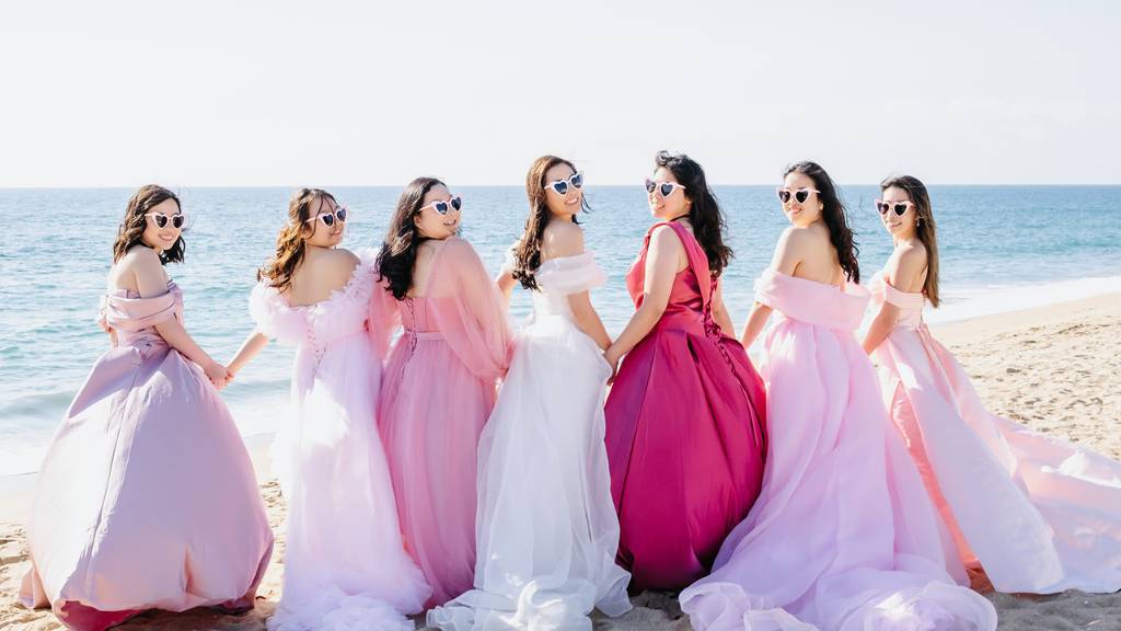 bridesmaids beach wedding