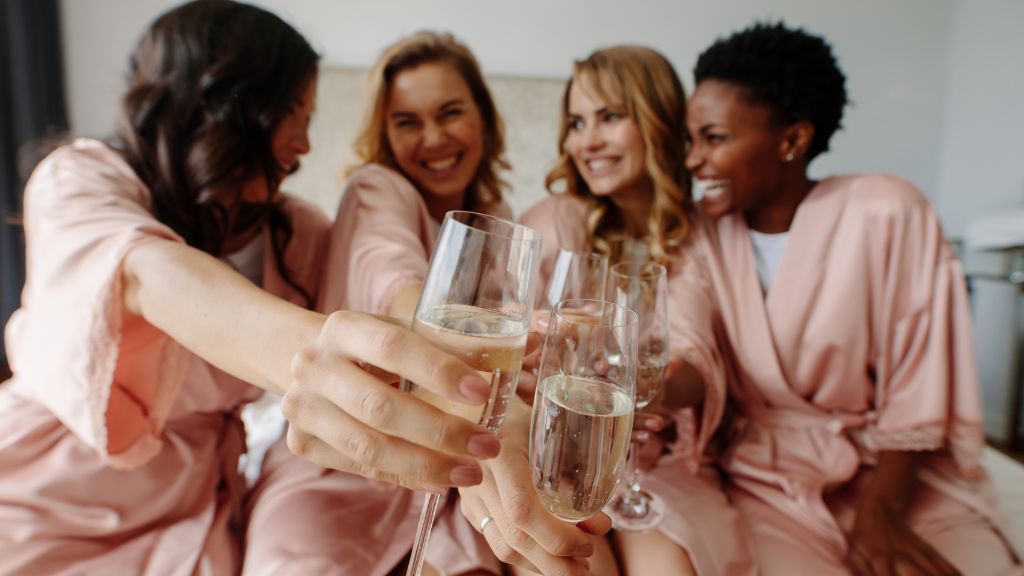 champagne toast in robes