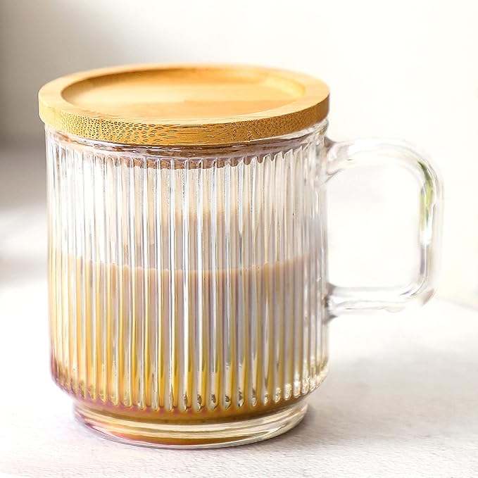 lysenn iridescent glass mug with lid