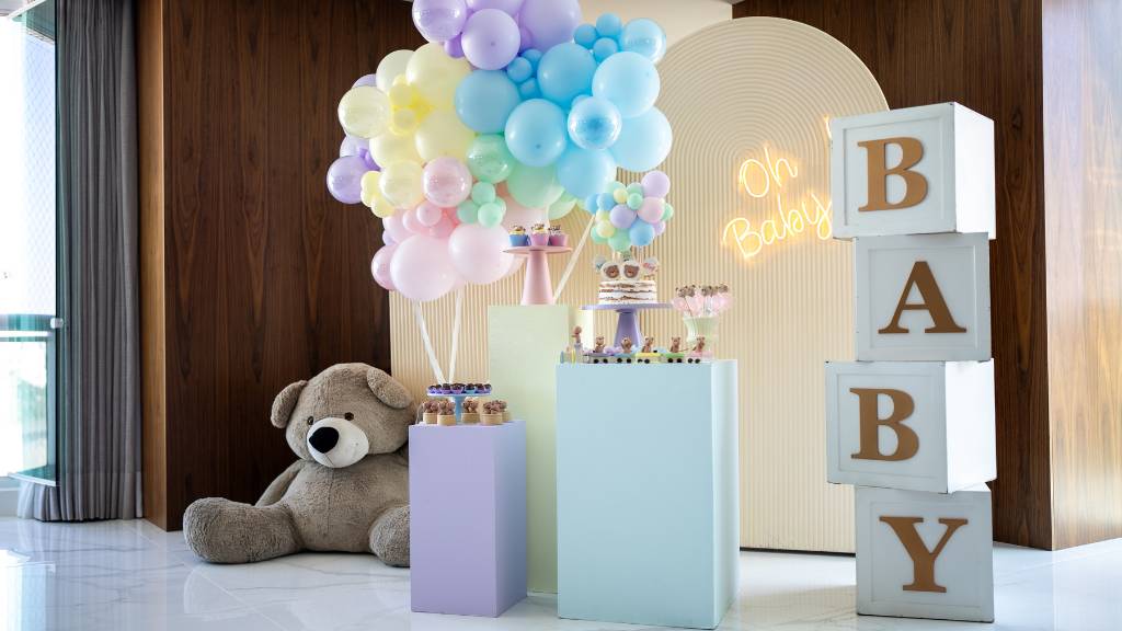 sibling baby shower setup