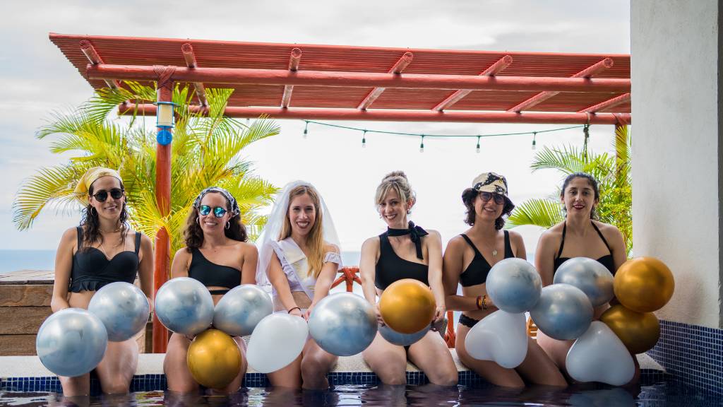 bachelorette party with balloons