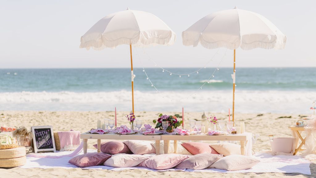 elegant beach picnic setup for baby shower