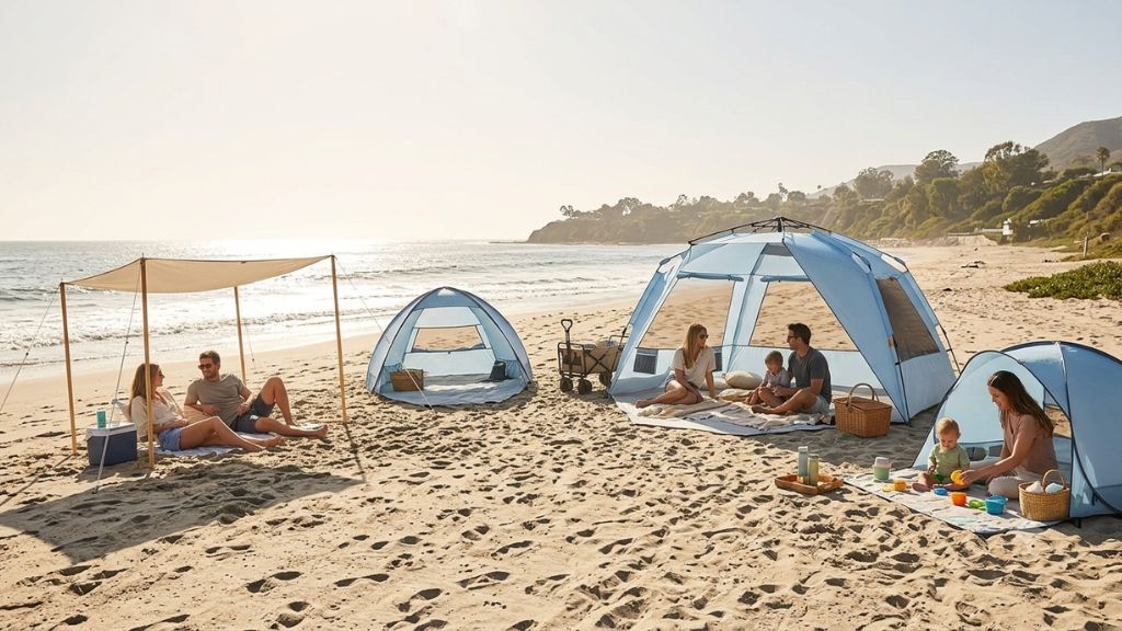 beach picnic tent with group