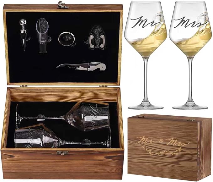 Wine box gift set with glasses for bride