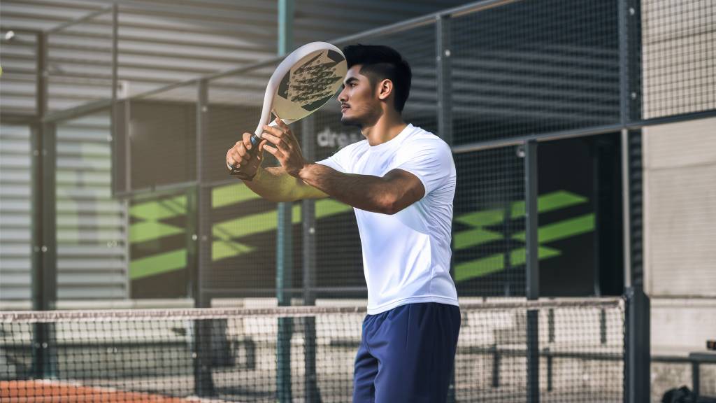 A student playing tennis during a fun outdoor sports day.