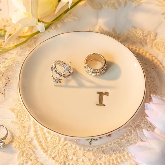 Personalized jewelry dish with gold trim