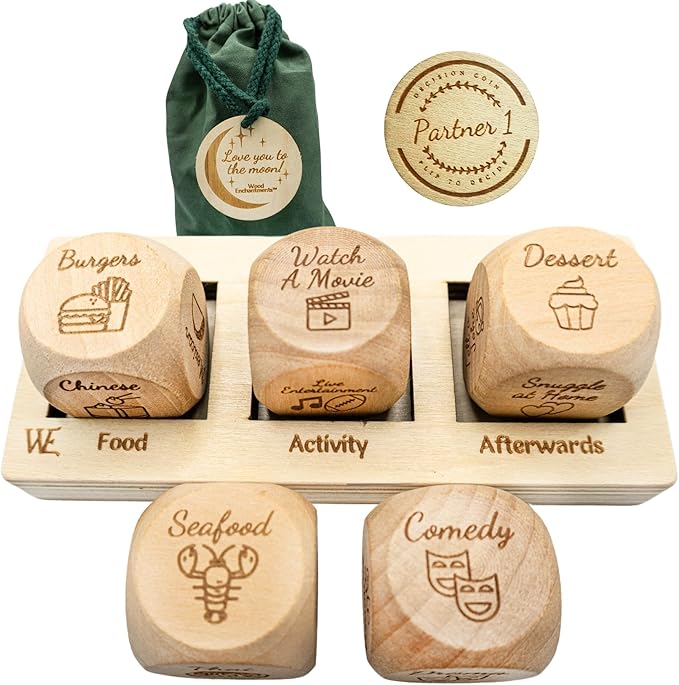 Wooden date night idea dice set for couples
