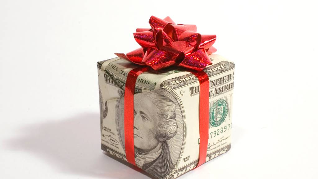 money wrapped gift box with bow