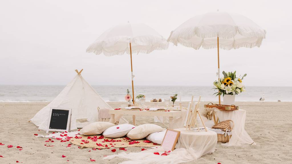 © Picnic Makers - https://picnicmakers.com/ seaside picnic with romantic celebration songs
