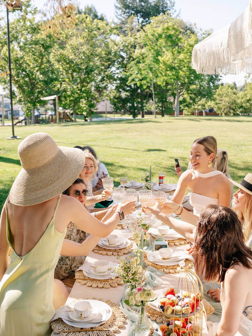 girls at tea party picnic in Los Angeles
