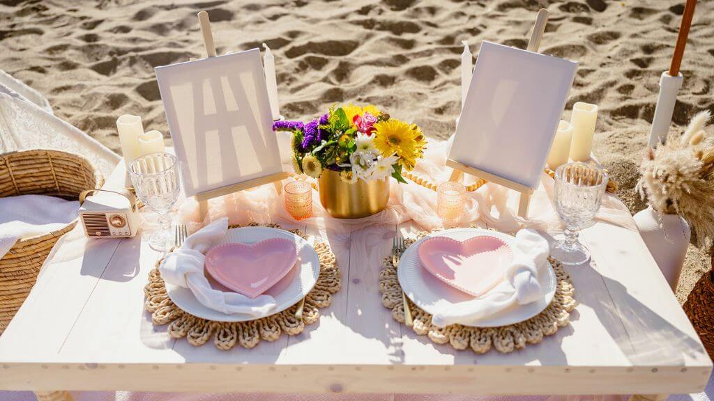 romantic beach picnic table for two