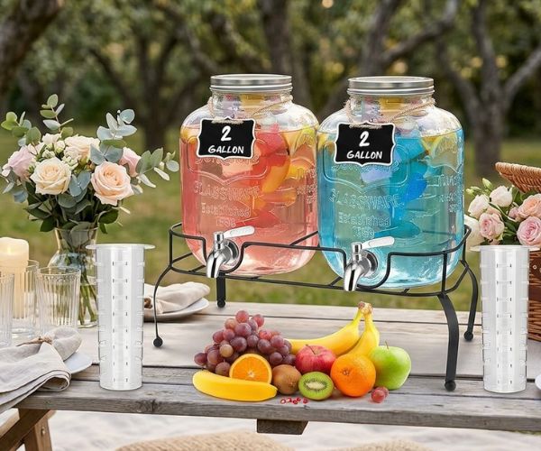 2-gallon glass drink dispenser set
