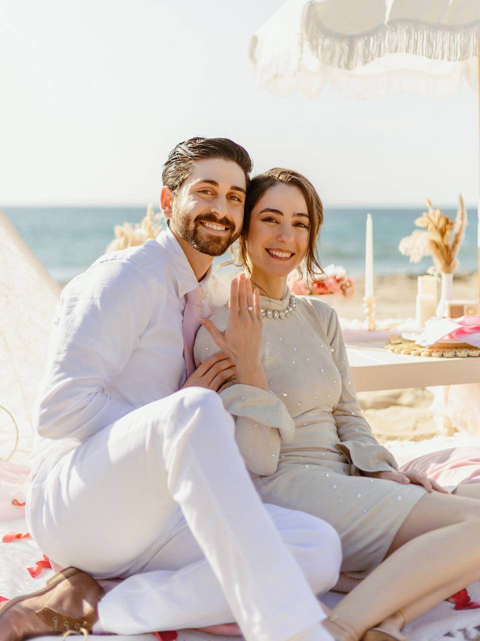 beach proposal picnic setup