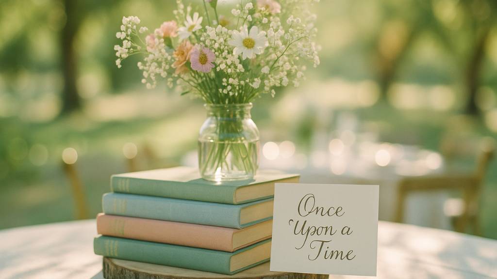 storybook theme baby shower centerpiece with vintage books