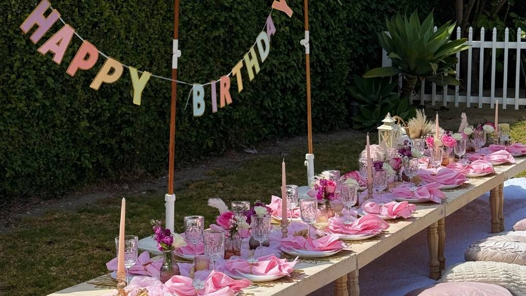 pink birthday picnic table for 13th birthday