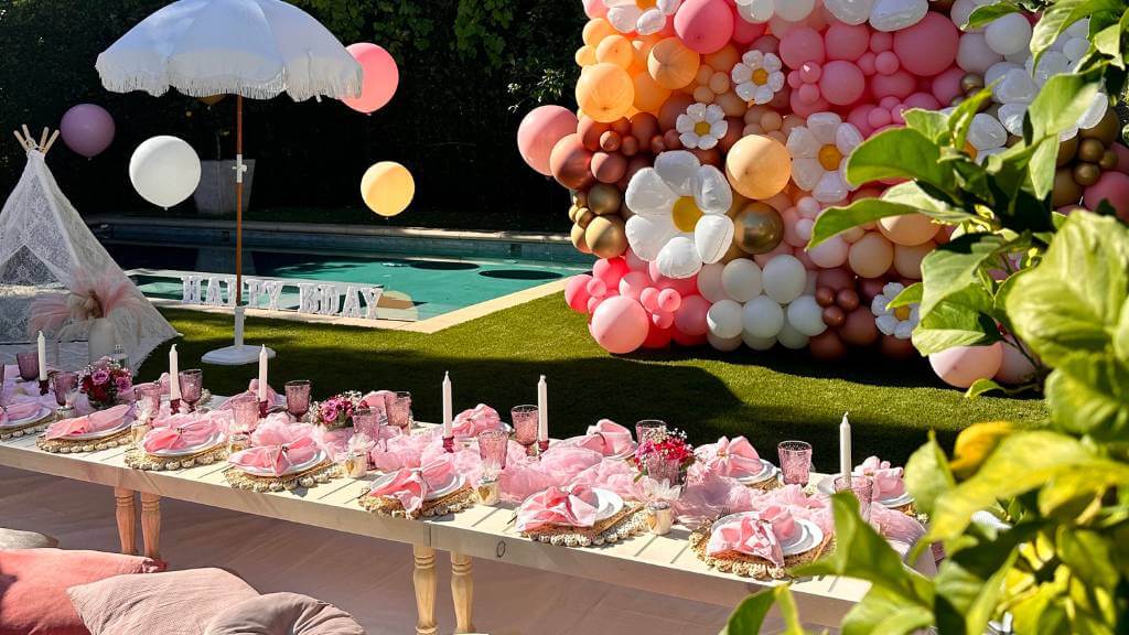 february birthday poolside picnic table