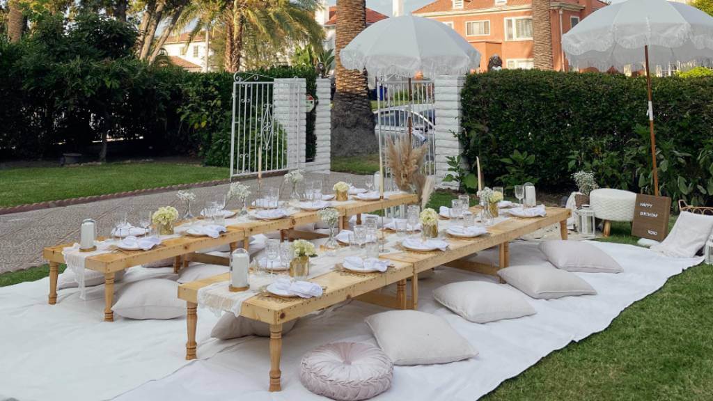 backyard picnic table for shared birthday