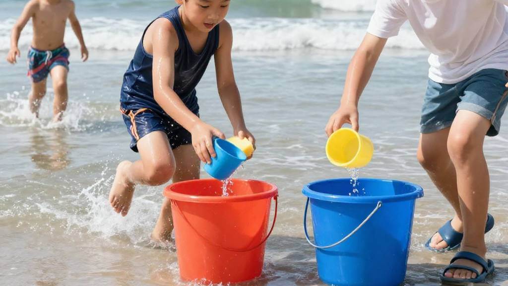 kids beach bucket relay