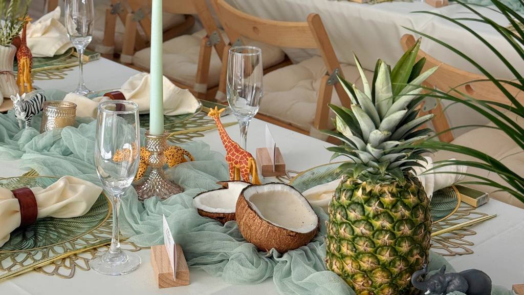 safari baby shower tropical tablescape
