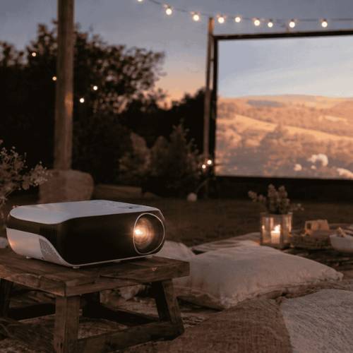 outdoor projector picnic setup