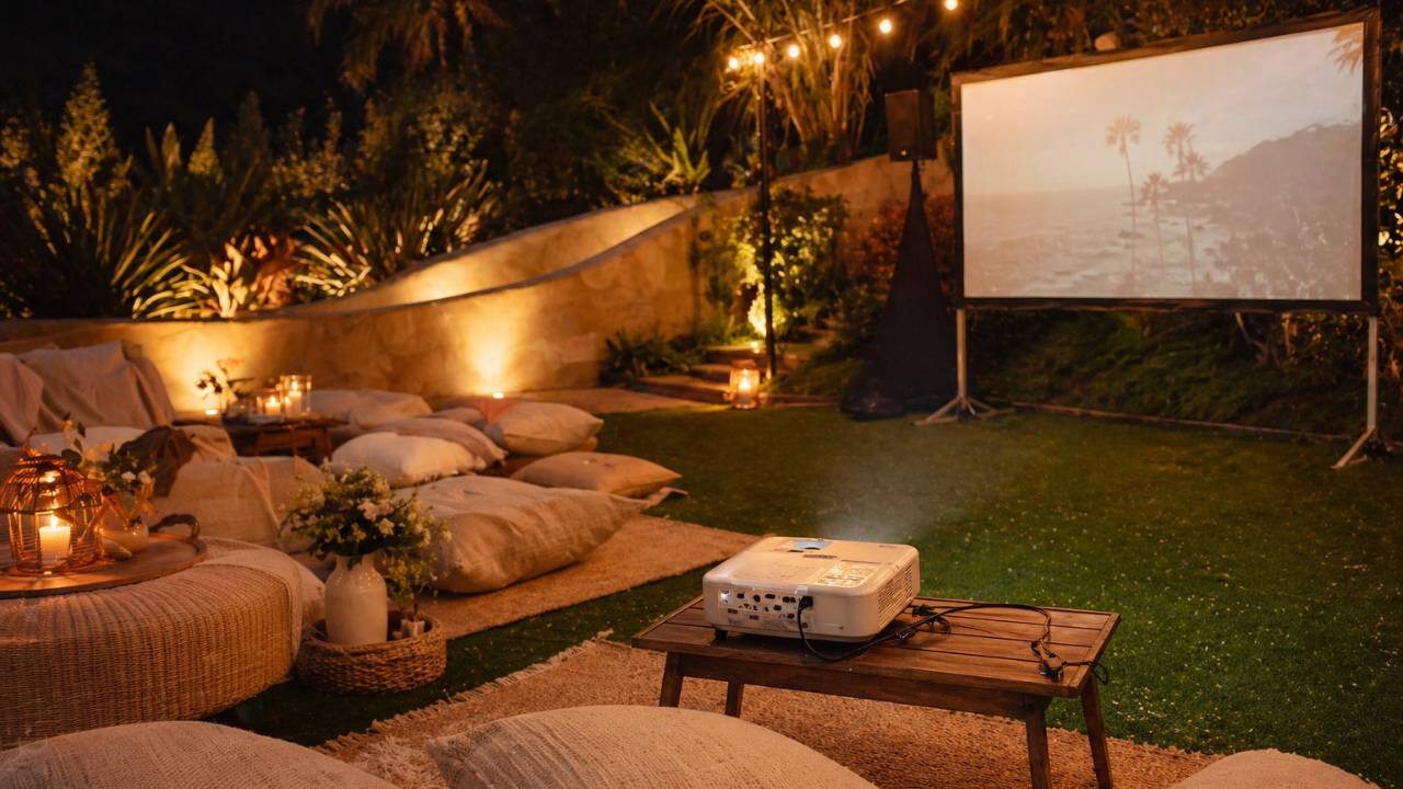 backyard movie night with projector