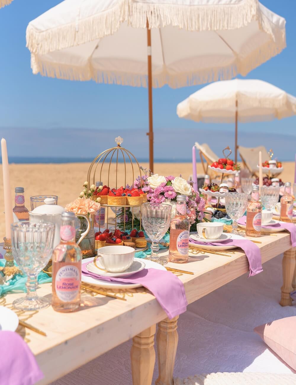 beach kids birthday table setup