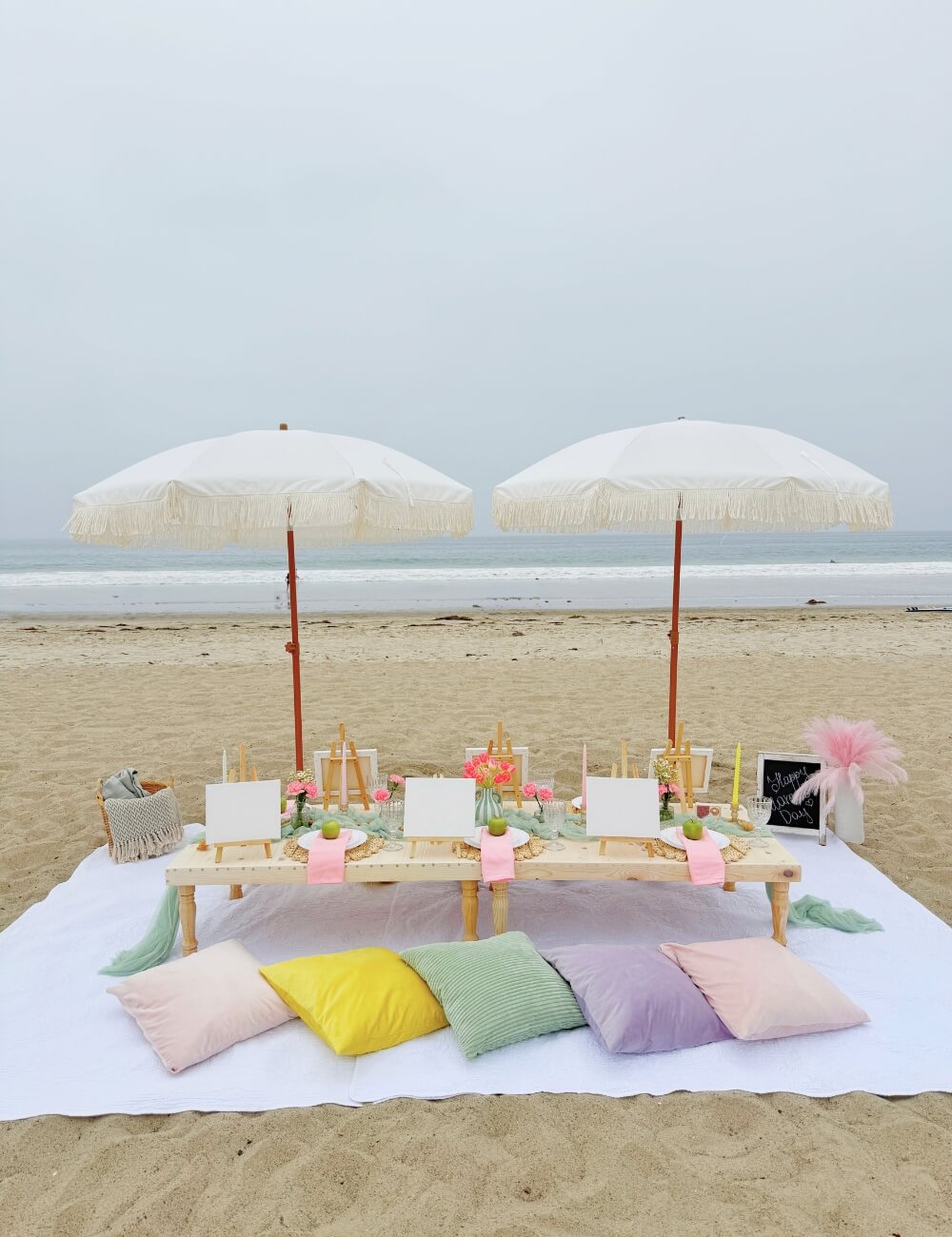 kids birthday beach picnic setup