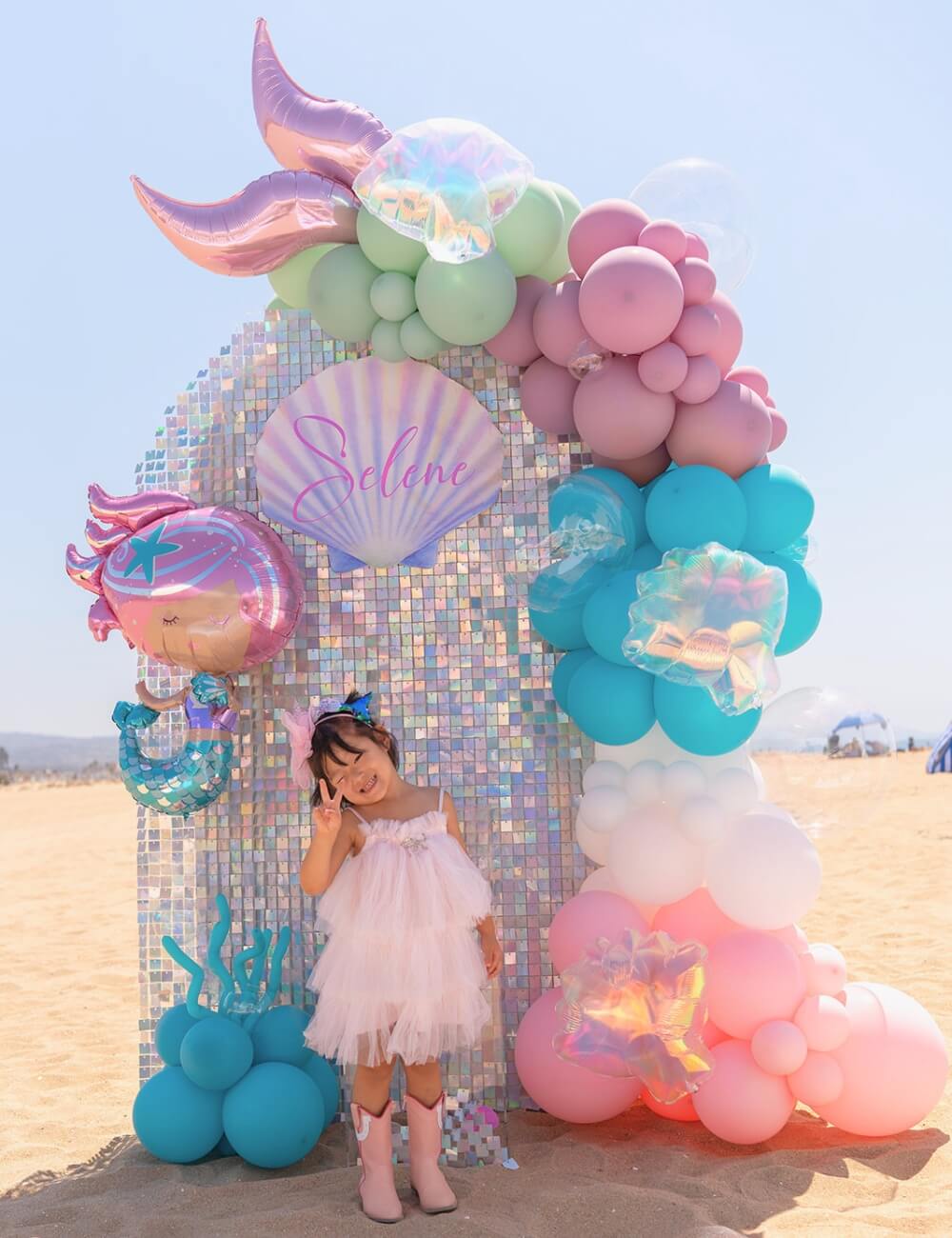 mermaid kids birthday balloon setup