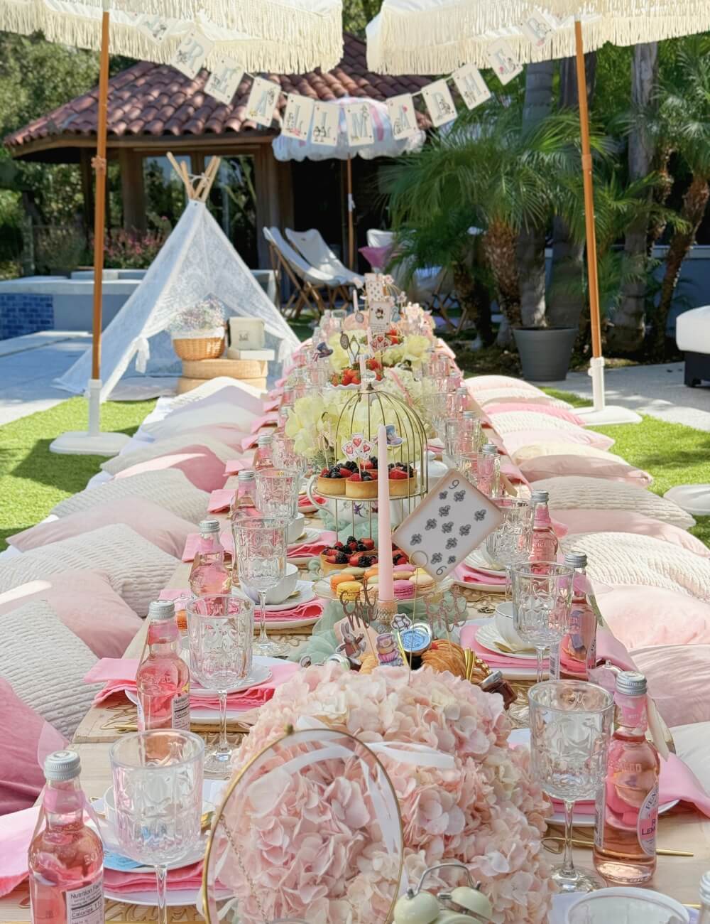 pink kids birthday picnic table